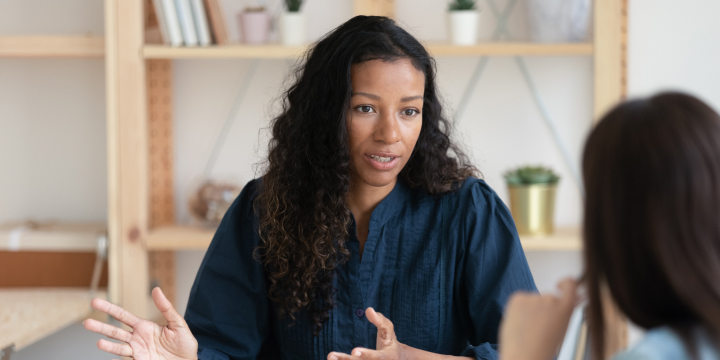 Two people having a discussion